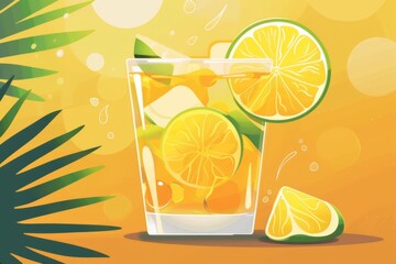 Tequila Soda cocktail flat illustration. Summer cocktails menu.