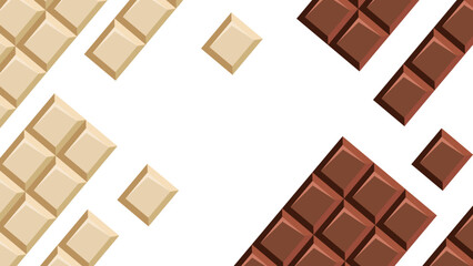 Chocolate bar vector background for banner, web or coupon. World chocolate day design. Frame with chocolate pieces