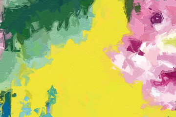 Fototapeta premium Oil paintings and various flowers, lotus leaves, fish, ponds, chrysanthemums, and leaves are beautiful