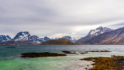 nature sceneries inside the Lofoten Islands, Norway, during the spring season