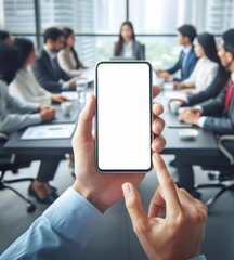 Smartphone with blank white screen held by an Asian person generative ai art