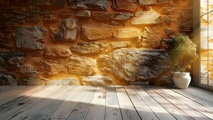 Create a Realistic Virtual Conference Setting with Light Brown Stone Brick Wall Interior Design. Concept Virtual Conference, Stone Brick Wall, Interior Design, Realistic Setting