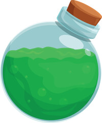 Green alchemist potion icon cartoon vector. Chemical energy. Vial poison