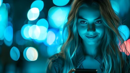 Teen girl using smartphone at night browsing social media showing signs of addiction. Concept Teenagers, Social Media Addiction, Smartphone Overuse, Digital Well-being, Parental Concerns
