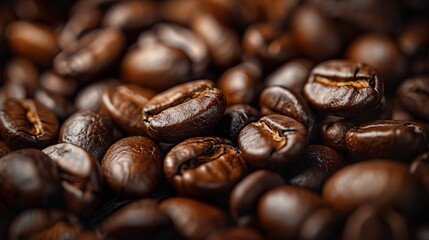 Close-up of rich and glossy coffee beans made with Ai generative technology