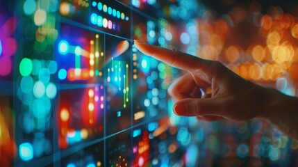 Macro shot of a finger interacting with a screen to choose between various preset configurations for a smart home device