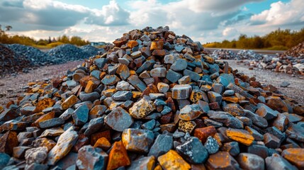 A pile of rocks sitting on top of a dirt road, AI - Powered by Adobe