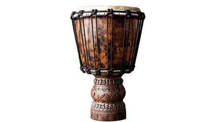 A Kenyan djembe drum with animal skin on a transparent background. PNG format, This PNG file, with an isolated cutout object on a transparent background. 