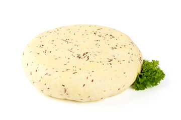 Caraway cheese, isolated on a white background.
