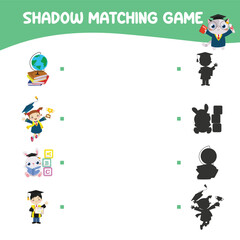 Fototapeta premium Matching shadow game for children. Find the correct shadow. Worksheet for kid. Printable activity page for kids. Learning Game. Vector file. 