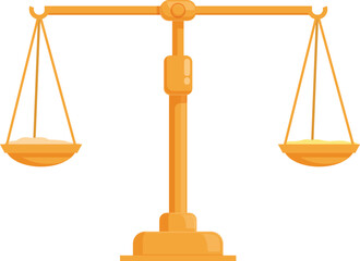Golden balance scales icon cartoon vector. Compare judge. Concept measure
