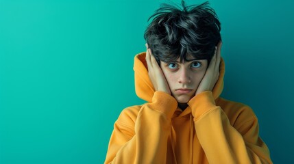 Boy in Yellow Hoodie Covering Face With Hands
