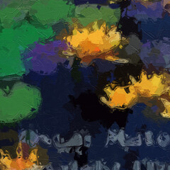 Oil paintings and various flowers, lotus leaves, fish, ponds, chrysanthemums, and leaves are beautiful