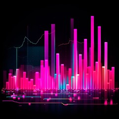 Abstract neon business growth and graph chart icon illustration background