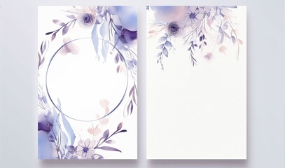 Floral purple watercolor wedding invitation template. luxury card and poster background.