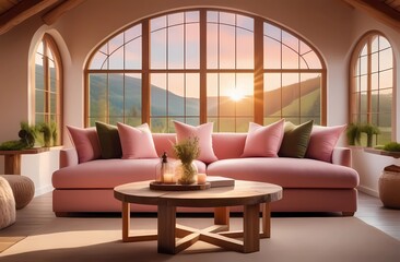 Living room design with large panoramic windows