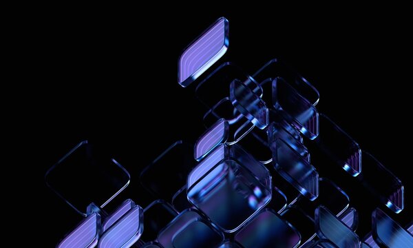 Fototapeta Abstract geometric blocks on black background, 3d render