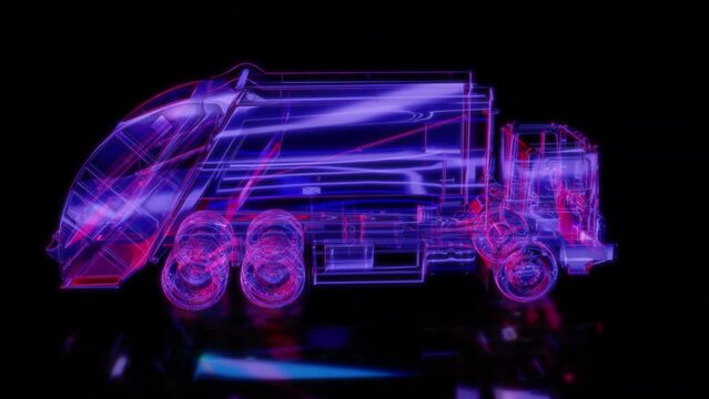 Rendering 3D animation, VISUAL EFFECTS Garbage truck car Model on a black background