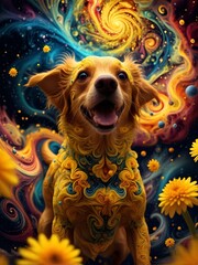 Dog in a flower galaxy.