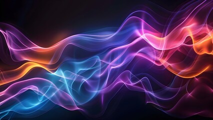 Vibrant Abstract Colors with Glowing Waves and Smoke on Black Background. Concept Abstract Art, Vibrant Colors, Glowing Waves, Smoke Effect, Black Background