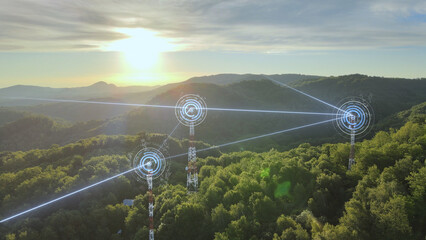 Telecommunication transmission towers, internet signal connection concept