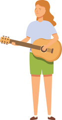 Teen guitar play icon cartoon vector. Musical playing. Teen learn playing