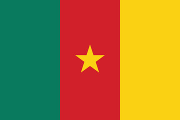 National flag of Cameroon original size and colors vector illustration, Cameroonian flag or drapeau du Cameroun have the star of unity, Pan-African colours Republic of Cameroon flag