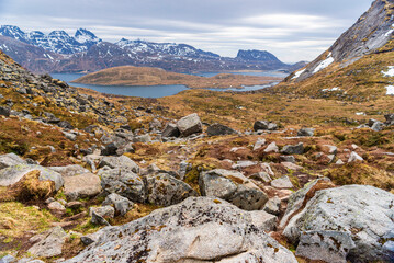 nature sceneries inside the Lofoten Islands, Norway, during the spring season