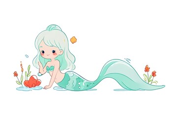 Cute little mermaid. White background. illustration vector. Generative AI