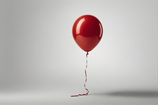 A red balloon in the air with a string tied to it on a white background. B for balloon.