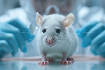 White laboratory rat close-up. The concept of scientific research.