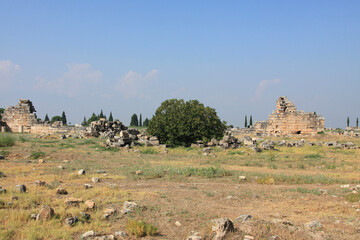Hierapolis ancient City, landscape near Pamukkale, Denizli, Turkey - obrazy, fototapety, plakaty