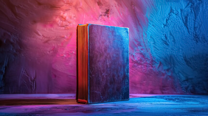 enchanted book in a mystical setting with colorful neon lights for magical themes
