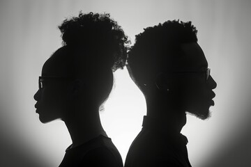 Two people are standing next to each other, one wearing glasses