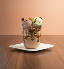 Pistachio, Vanilla and Chocolate Ice cream with Dry Fruits