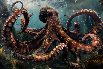 Vivid Undersea Life Featuring a Grand Octopus