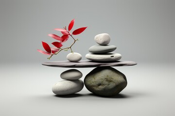 Table Adorned With Rocks and a Plant