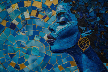 An empowering International Women's Day backdrop, with a bold blue color and a mosaic pattern, symbolizing the strength and resilience of women coming together.