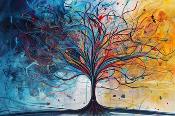 Drzewo Grafika kolorowa surrealistyczna obraz Generative AI	