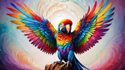 One macaw parrot on an abstract background