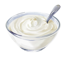 white yoghurt bowl watercolor digital painting good quality