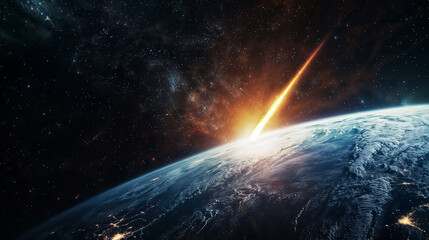 A meteor in the atmosphere of the earth, view from the space
