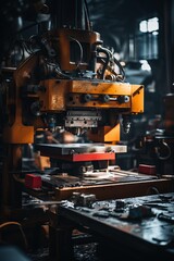 Fototapeta premium A hydraulic press shaping metal sheets