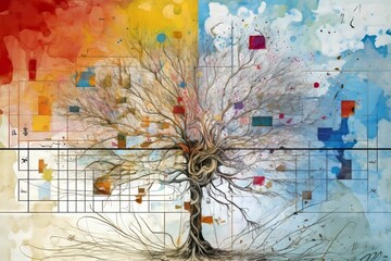 Drzewo Grafika kolorowa surrealistyczna obraz Generative AI	
