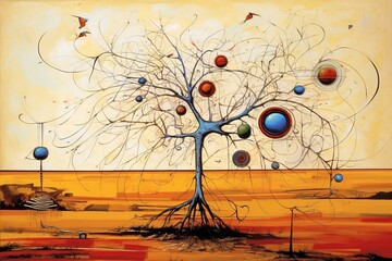 Drzewo Grafika kolorowa surrealistyczna obraz Generative AI	
 - obrazy, fototapety, plakaty