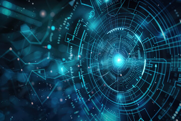 Obraz premium A blue and white image of a computer screen with a large circle in the middle
