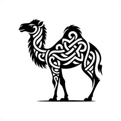 Camel silhouette in animal celtic knot, irish, nordic illustration