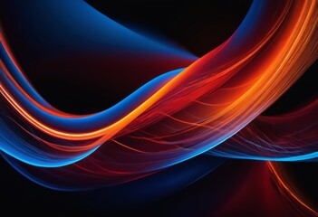 Abstract futuristic dark background of flowing curves with orange and blue neon colours