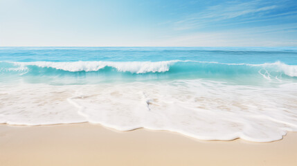 Soft blue ocean wave on sandy beach. Summer illustration
