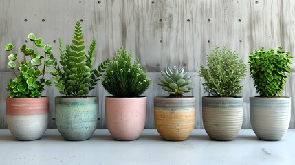 Elegant Zen Composition: Potted Plants in Tranquil Harmony